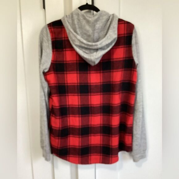 CI SONO SIZE MEDIUM RED BLACK BUFFALO PLAID HOODED SHACKET SHIRT JACKET - Picture 3 of 7